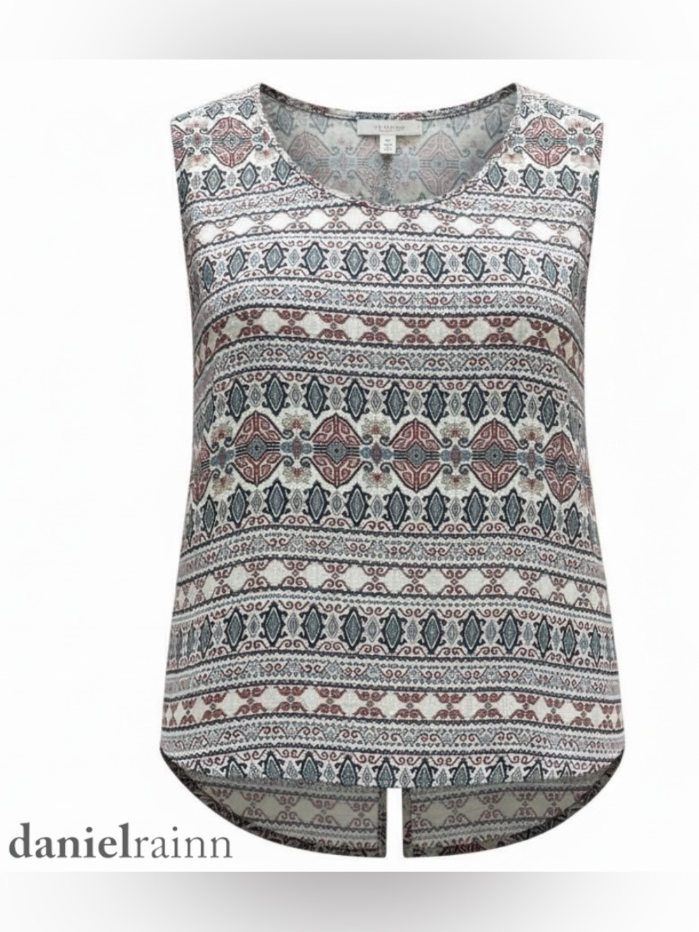 DANIEL RAINN Geometric Red Black Blue Ivory Multi Blouse Ikat Tank Top | Size XL